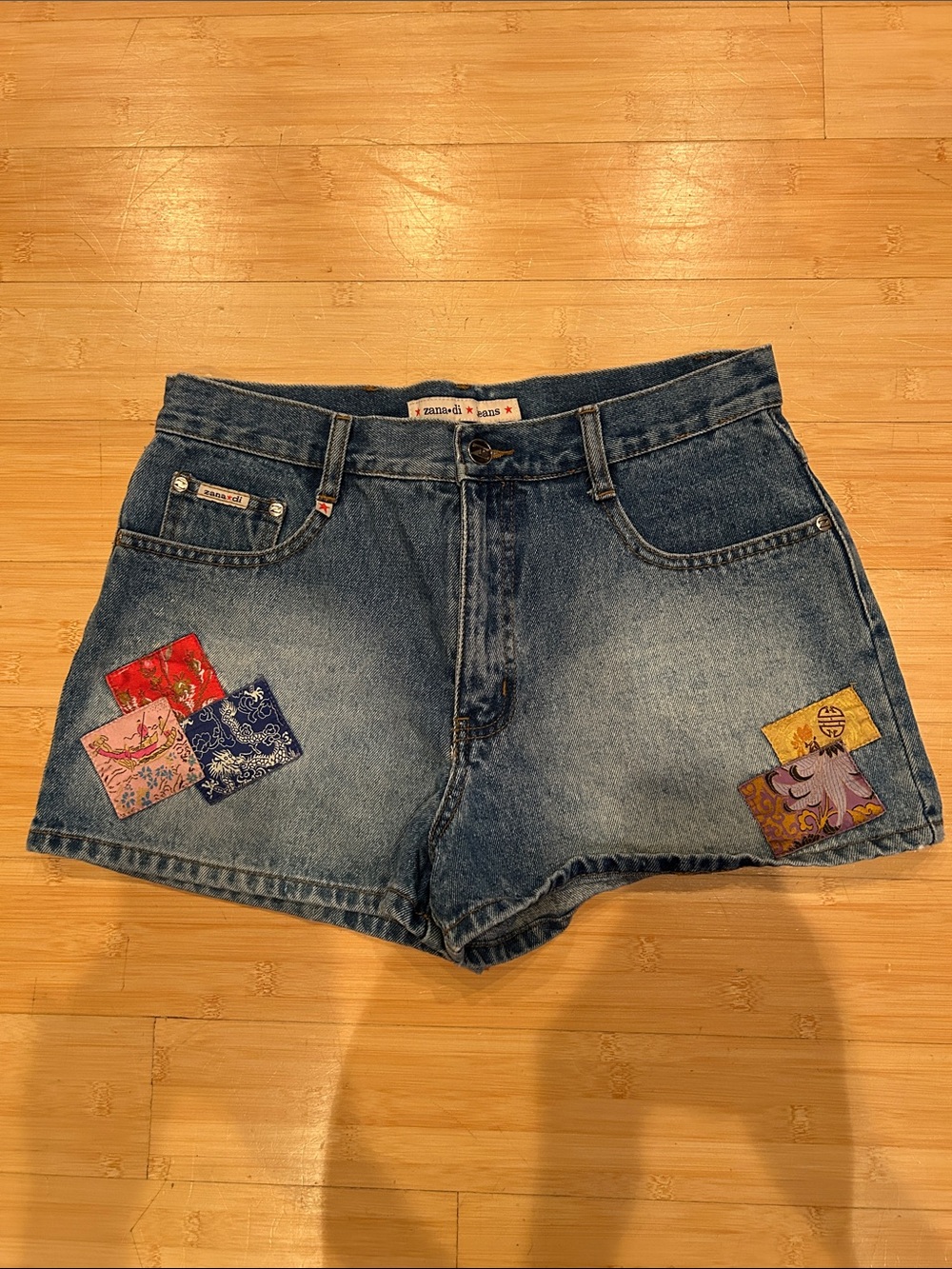 Zana Di Blue Denim Shorts with Multicolor Patchwork